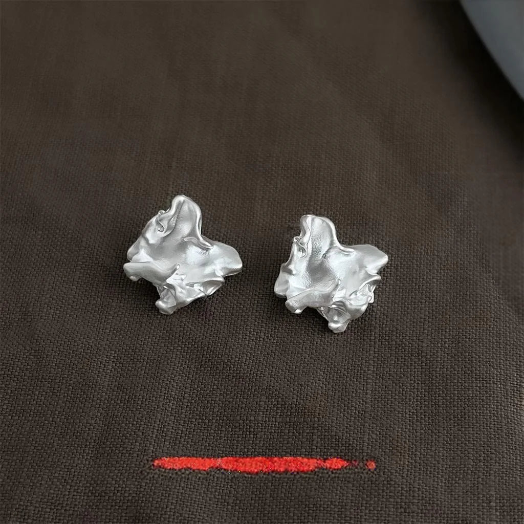 Irregular Matte Geometric Liquid Metal Zinc Alloy Stud Earrings