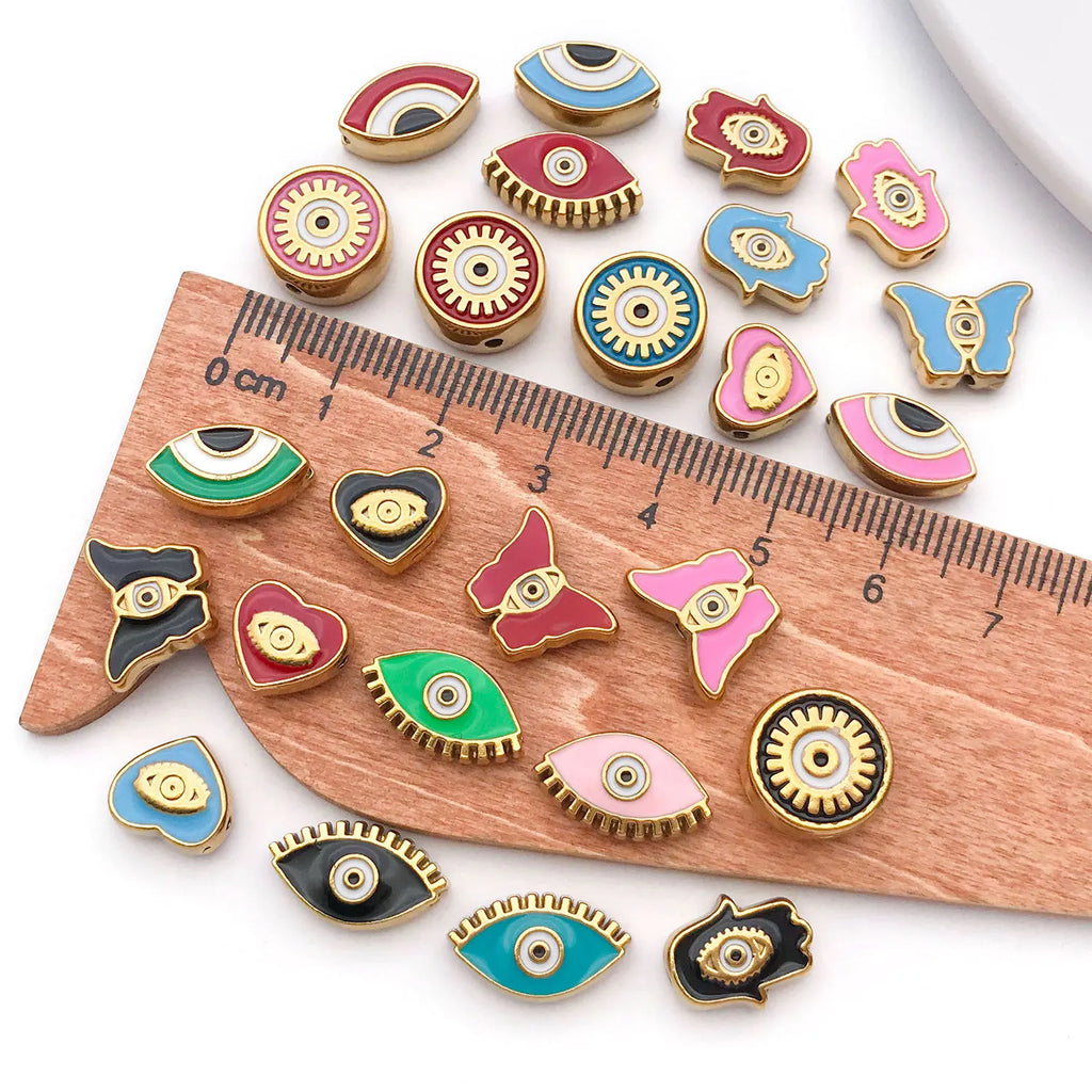 Enamel Stainless Steel Eye Square Spacer Double Sided Beads for European Bracelet DIY