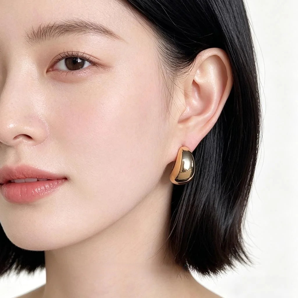 Luxury Copper Teardrop Stud Earrings Smooth Gold Metal Geometric Minimalist Jewelry
