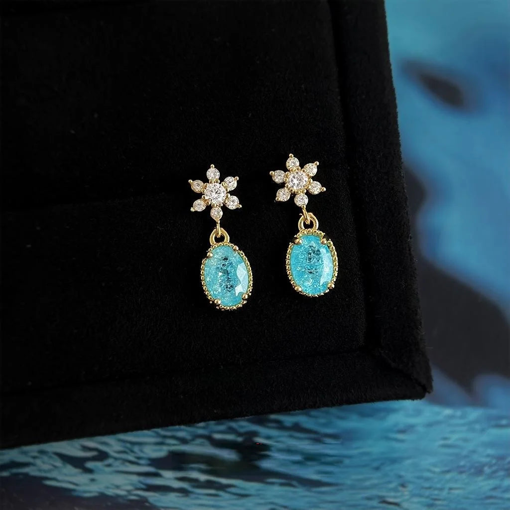 Light Luxury Aquamarine Zircon Star Oval Geometric Eco-Friendly Copper Drop Earrings