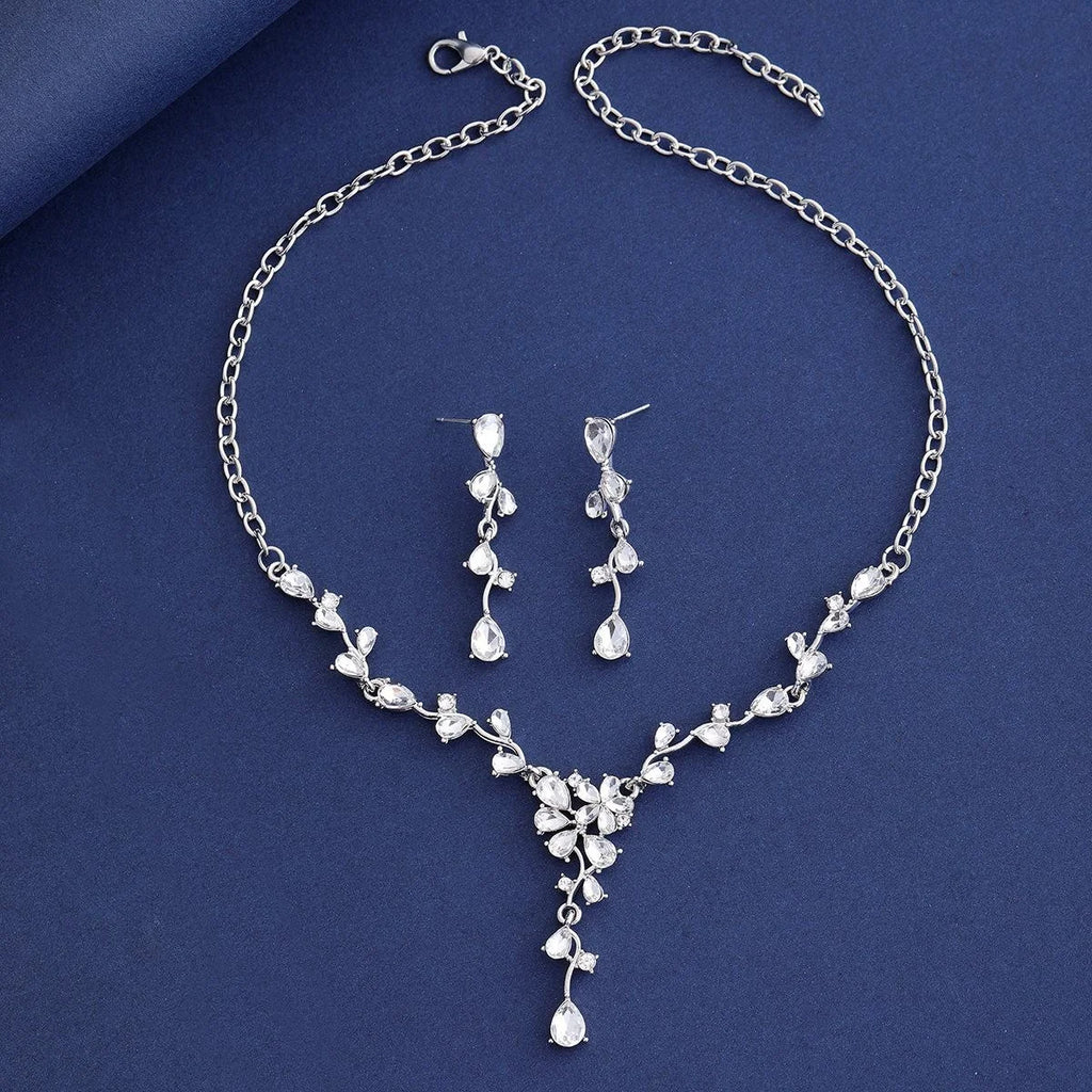 Luxury Teardrop Crystal Flower Necklace And Earrings Jewelry Set For Bridal Wedding Party Banquet Jewelry
