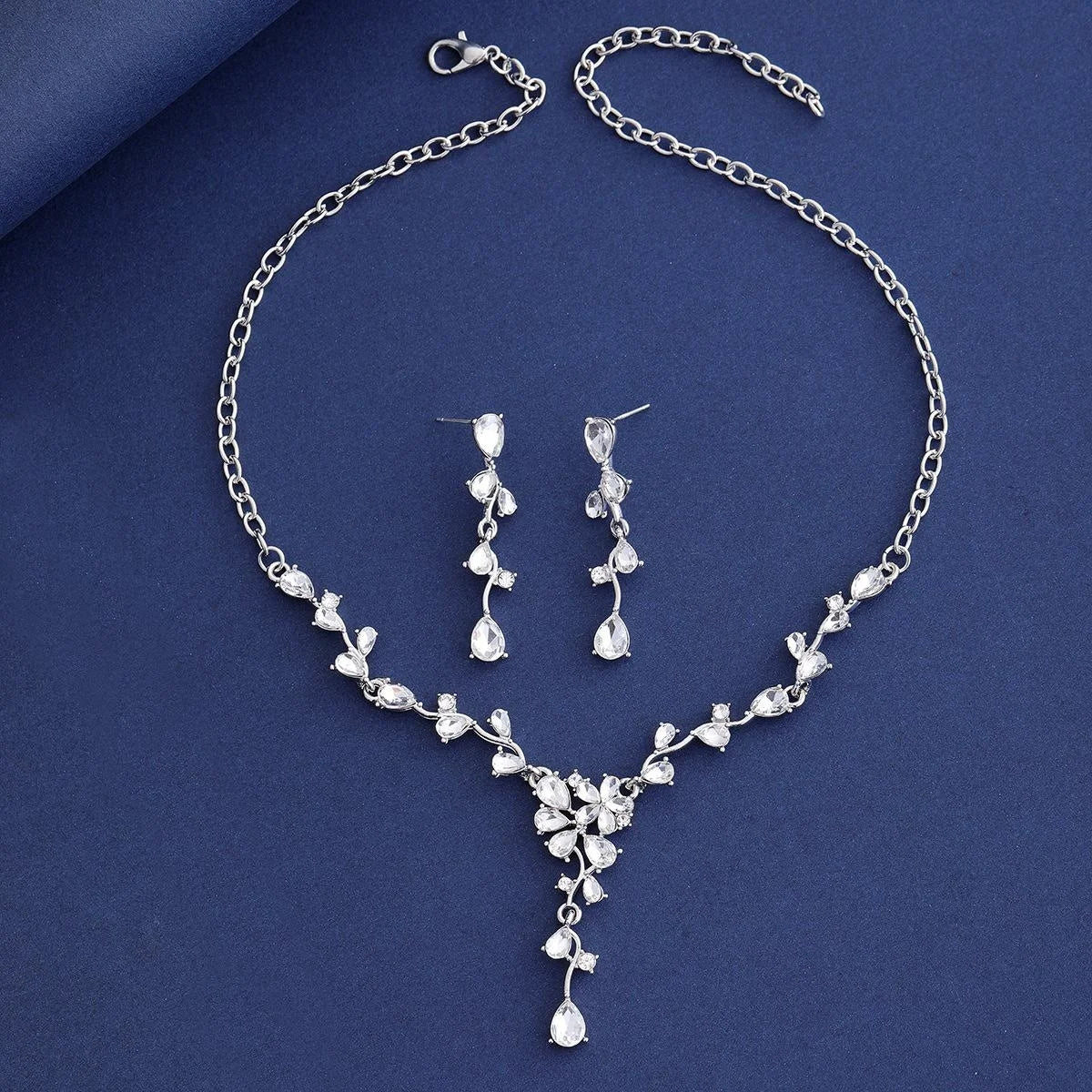 Luxury Teardrop Crystal Flower Necklace And Earrings Jewelry Set For Bridal Wedding Party Banquet Jewelry