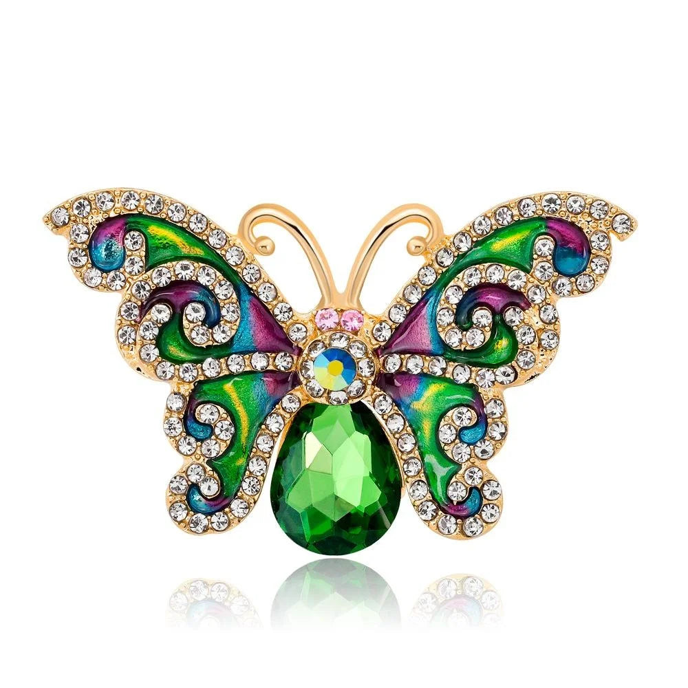 Luxury Enamel Butterfly Brooch With Rhinestone Zircon Accents, Elegant Women's Lapel Pin Corsage Gift