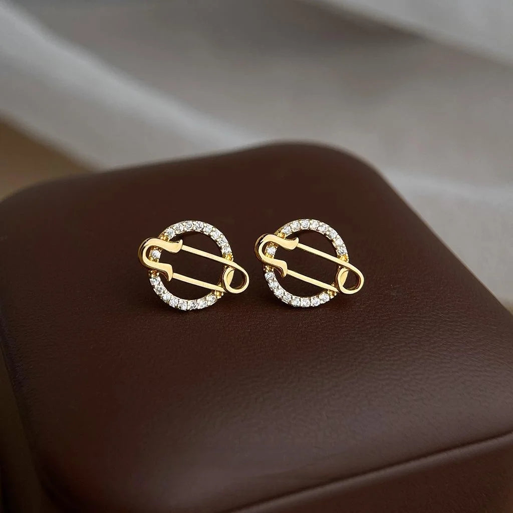 Eco-Friendly Copper Micro Pave Zircon Planet Stud Earrings Geometric Hollow Pin Design