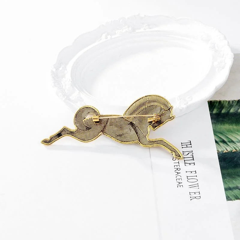 Vintage Gold Plated Alloy Horse Brooch With Rhinestones, Elegant Animal Lapel Pin Suit Accessory Gift