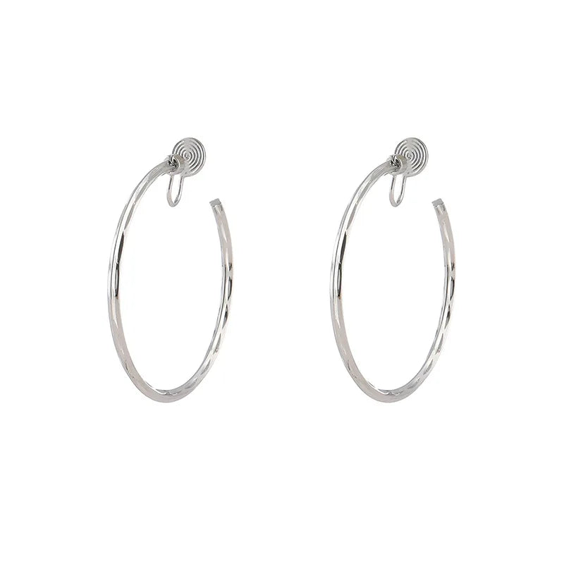 Luxury Twisted Silver Alloy Oversized Round Hoop Stud & Clip On No Piercing Statement Earrings
