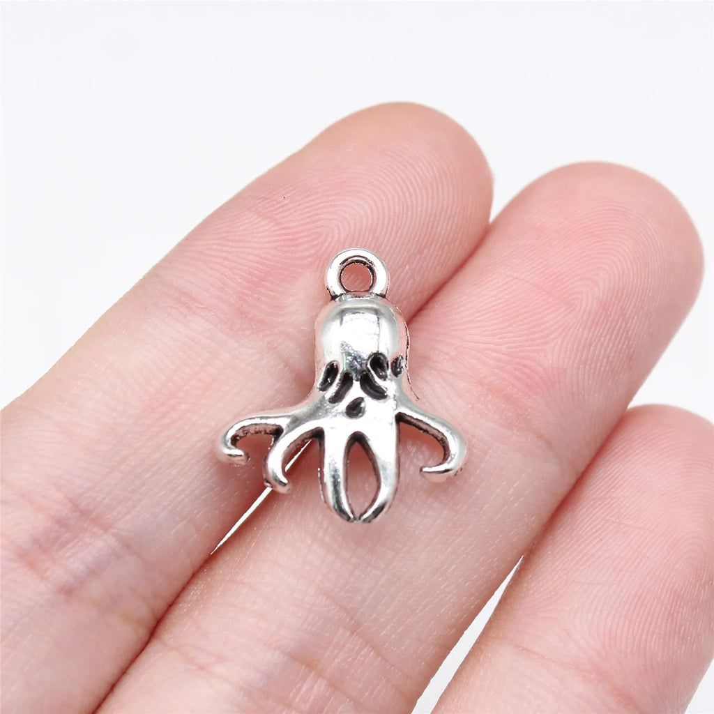 18x16mm 0.93g Antique Silver Zinc Alloy Octopus Fish Charm Pendant for DIY Ocean Theme Jewelry Making