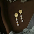 Designer 14K Gold Plated Copper Pearl Tassel Drop Earrings Floral Geometric Office Jewelry
