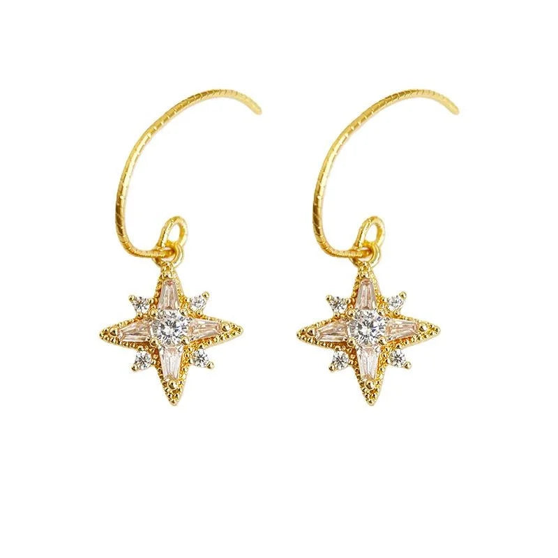 Micro Pave Zircon Star Copper Drop Earrings Light Luxury Minimalist Commuter Jewelry