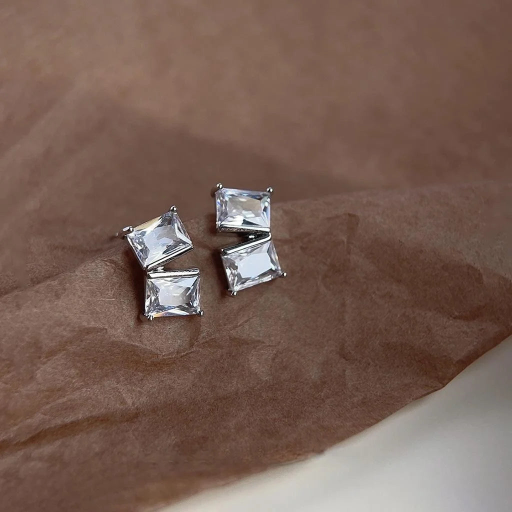 Minimalist Geometric Open Square Zircon Copper Stud Earrings, Premium Commuter Jewelry