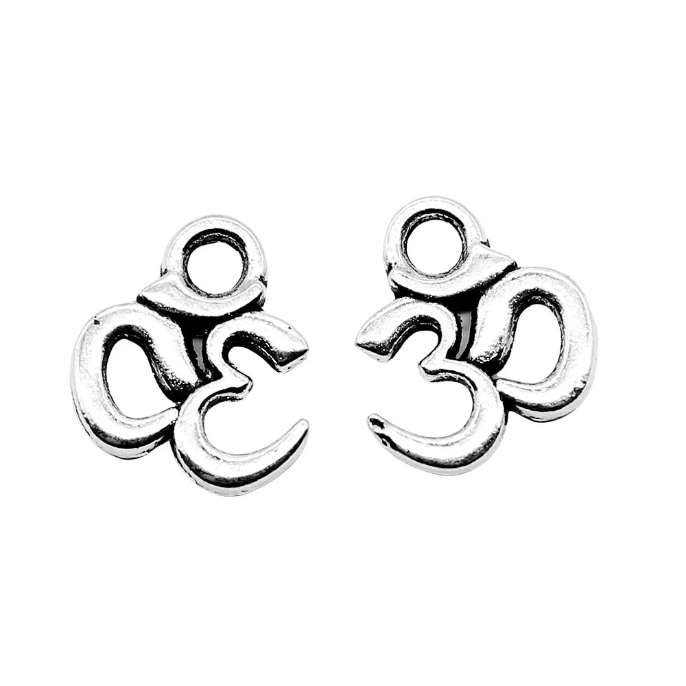10x10mm 0.3g Antique Silver Zinc Alloy OM Symbol Charm Pendant for DIY Yoga Jewelry Making