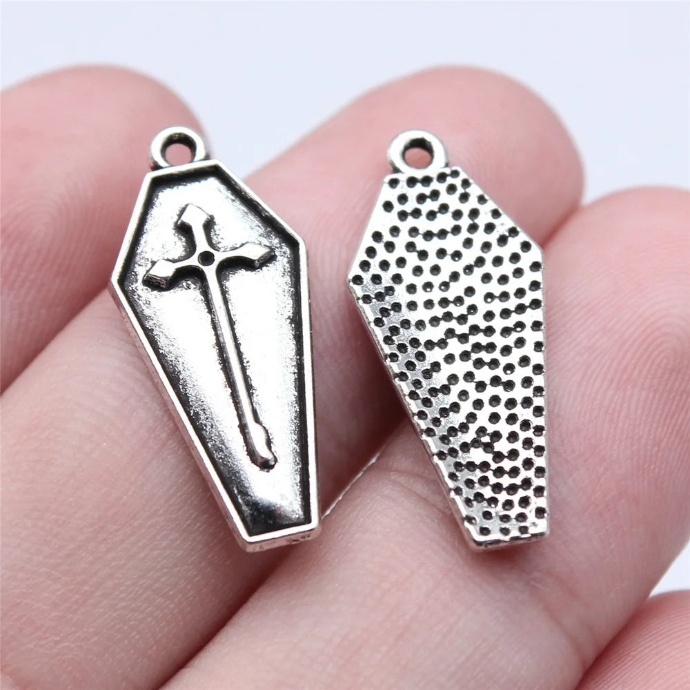 12x26mm 1.1g Antique Silver Zinc Alloy Cross Coffin Charm Pendant for DIY Gothic Jewelry Making