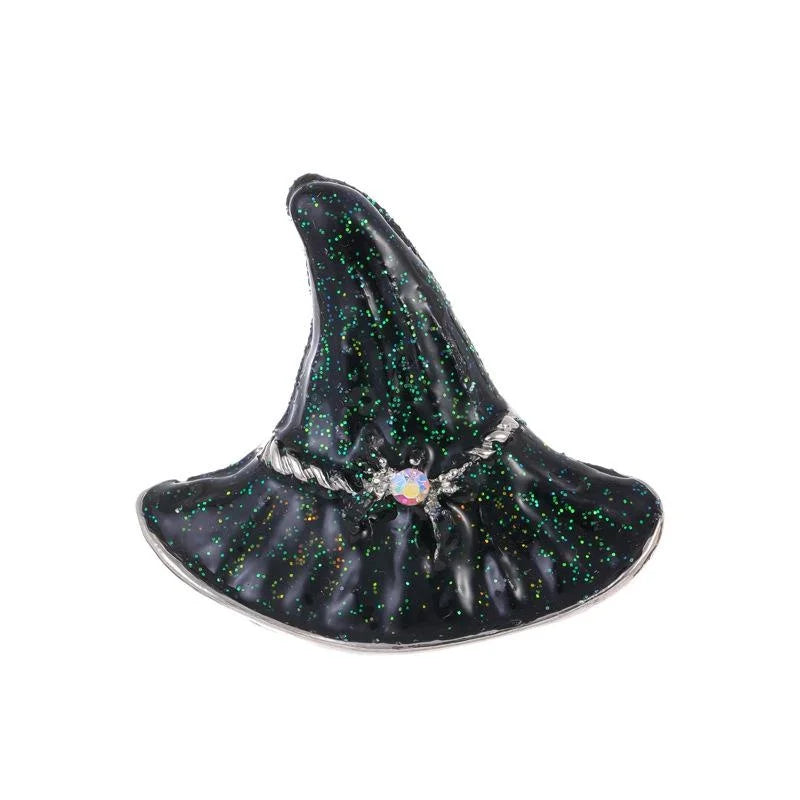 Cute Halloween Witch Hat Alloy Enamel Rhinestone Brooch, Dark Ghost Style Lapel Pin Corsage Gift