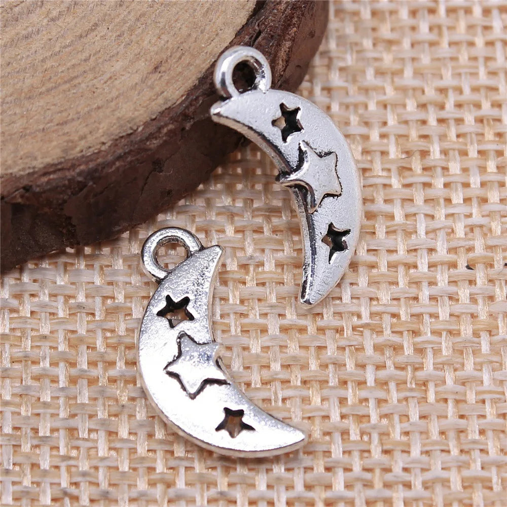 19x9mm 1g Antique Silver Zinc Alloy Moon Star Charm Pendant for DIY Necklace Bracelet Making
