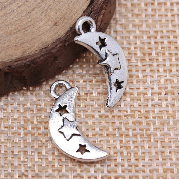 19x9mm 1g Antique Silver Zinc Alloy Moon Star Charm Pendant for DIY Necklace Bracelet Making