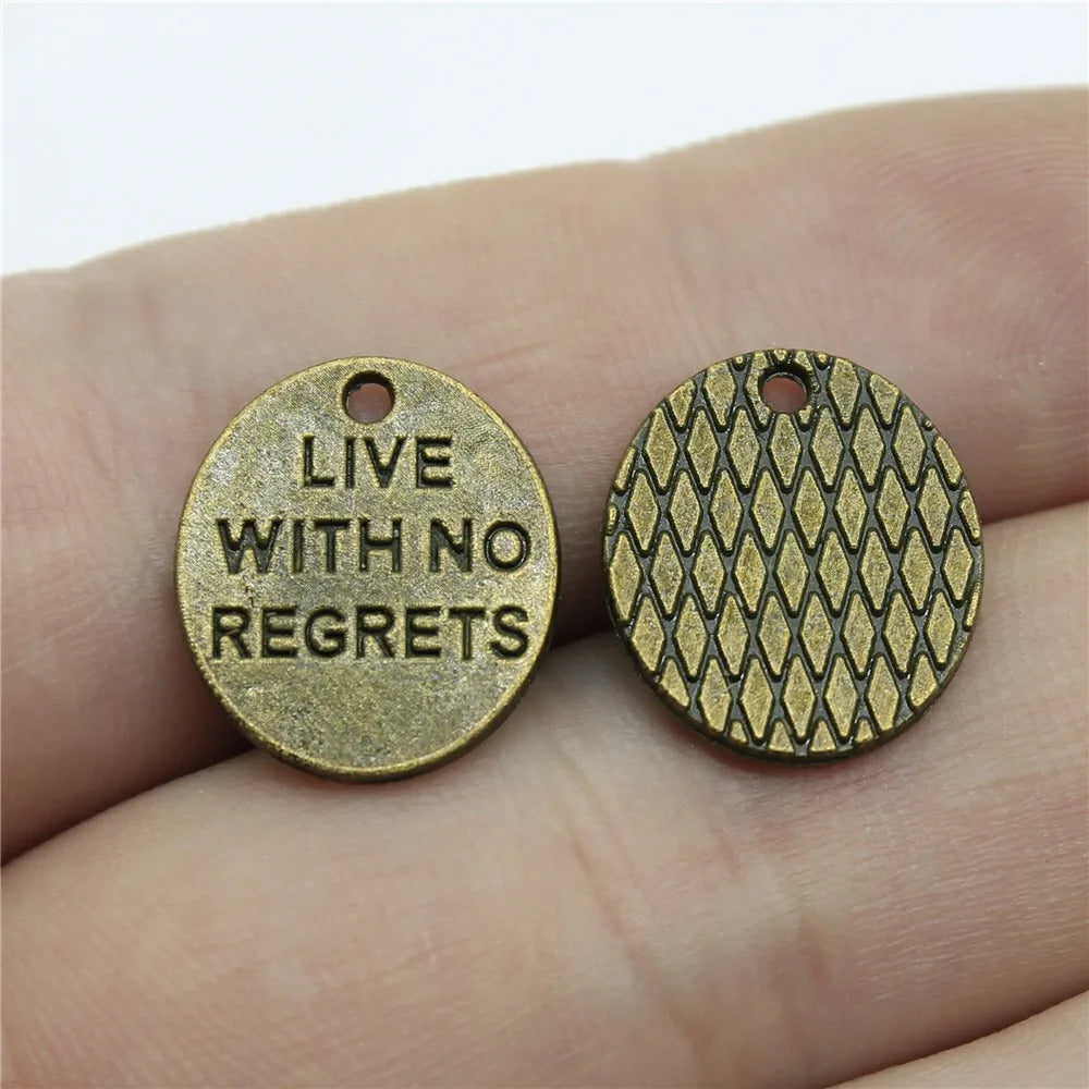 15x13mm 1g Vintage Zinc Alloy Live with No Regrets Letter Charm Pendant for DIY Bracelet Necklace Making