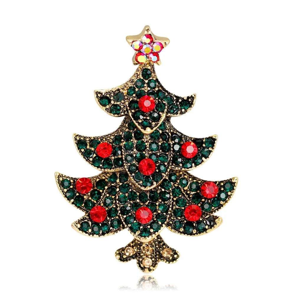 Elegant Christmas Tree Rhinestone Alloy Brooch With Star, Festive Lapel Pin Corsage Gift For Women