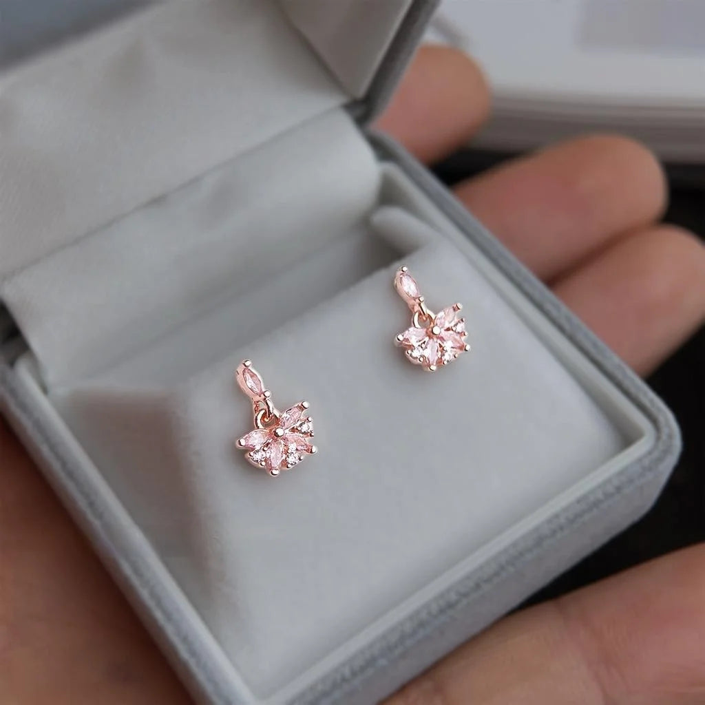 Eco-Friendly Copper Zircon Flower Stud Earrings Fresh Sweet Minimalist Student Jewelry