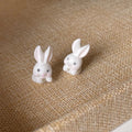 Cute White Flocked Resin Rabbit Stud Earrings With Silver Plated Pins For Girls