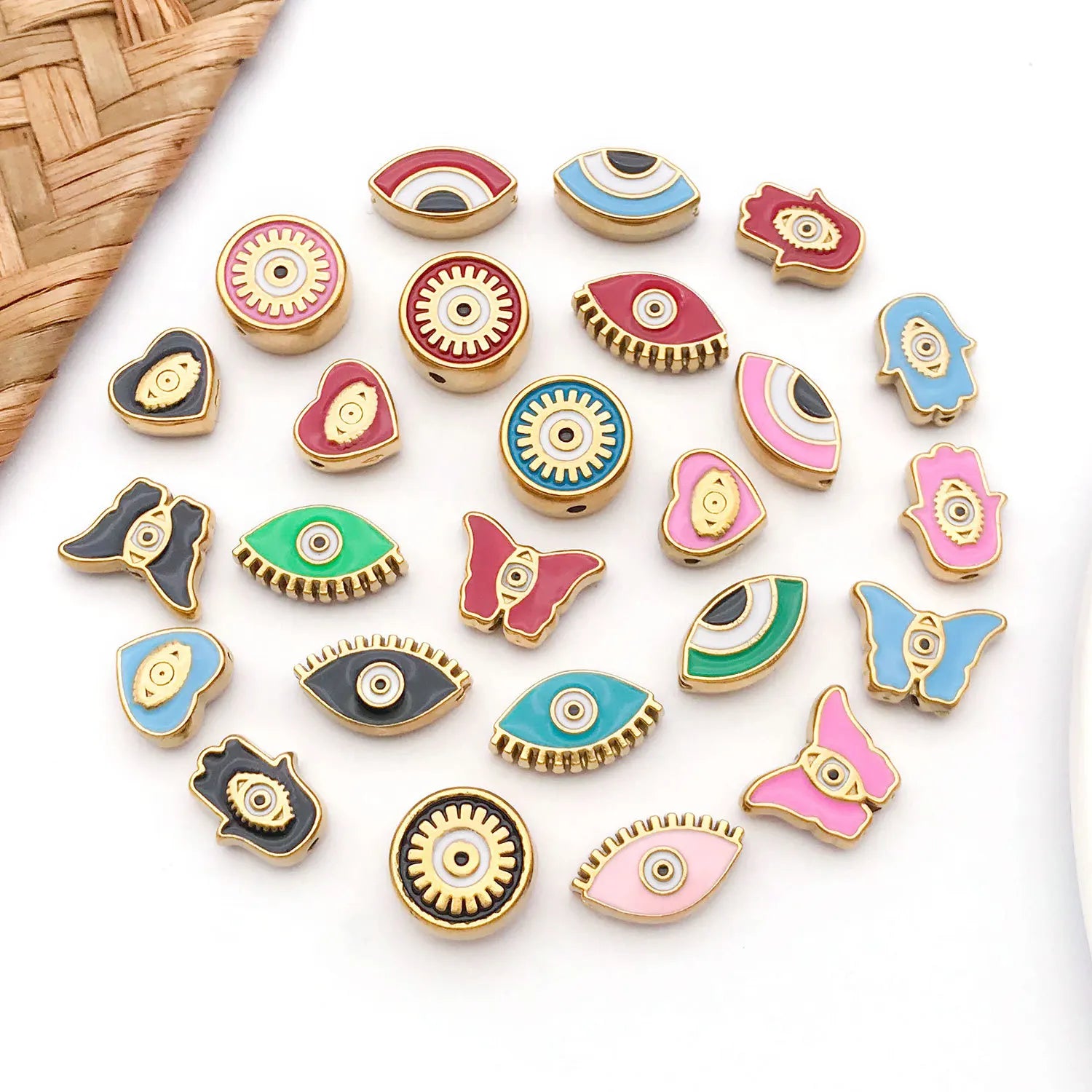 Enamel Stainless Steel Eye Square Spacer Double Sided Beads for European Bracelet DIY
