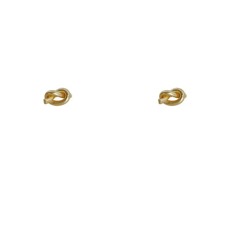 14K Gold Plated Copper Knot Stud Earrings For Women Minimalist Mini Geometric Korean Style