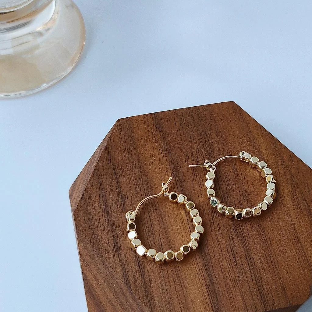14K Gold Plated Copper Round Hoop Earrings Minimalist European Style Premium Women's Jewelry