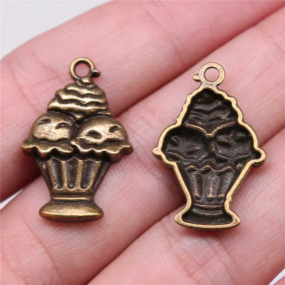 27x18mm 2g Zinc Alloy Cupcake Ice Cream Charm Pendant for DIY Dessert Theme Jewelry Making