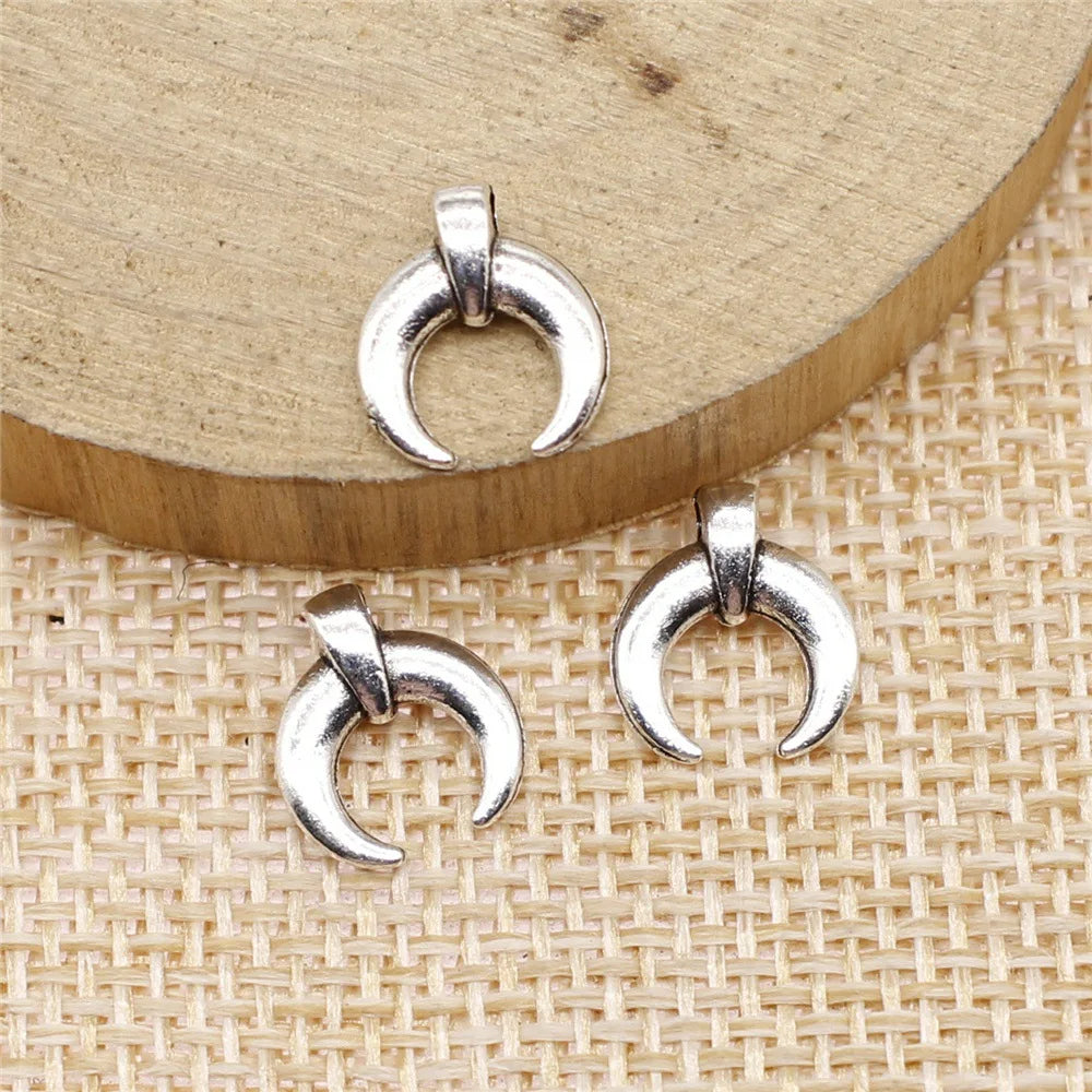 10x11mm 0.5g Antique Silver Zinc Alloy Crescent Moon Horn Charm Pendant for DIY Jewelry Making