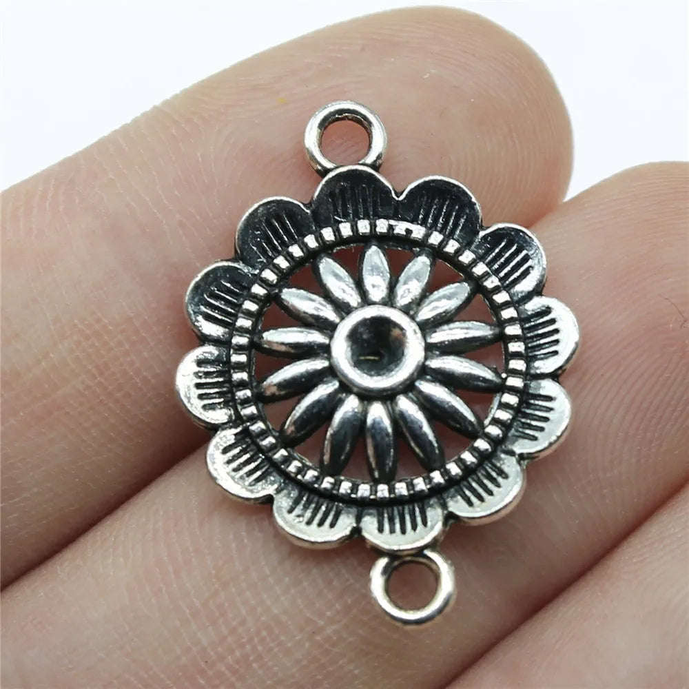 28x21mm 2.7g Antique Silver Zinc Alloy Flower Connector Charm for DIY Bracelet and Necklace Making
