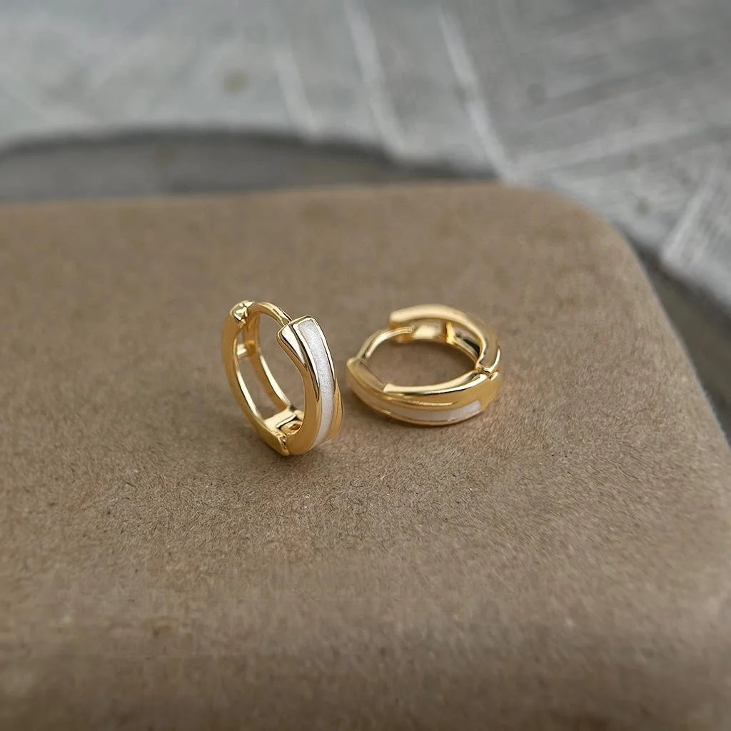 Light Luxury Copper 14K Gold Plated White Enamel Round Geometric Stud Earrings
