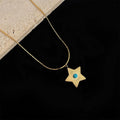 Vintage 18K Gold Plated Stainless Steel Synthetic Turquoise Sun Star Necklace