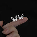 Mini Micro Pave Zircon Butterfly Stud Earrings Copper Fresh Simple Silver Plated Pin