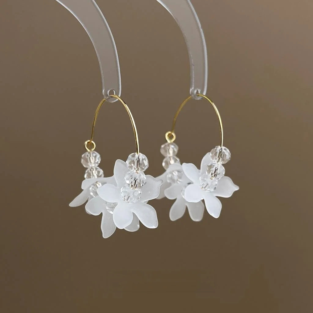 Silver Plated Acrylic Leaf Flower Tassel Drop Earrings Handmade Fresh Style
