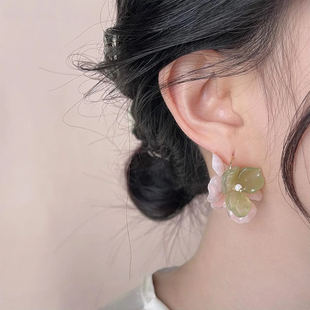 Forest Style Handmade Resin Flower Drop Earrings For Women Elegant Summer Jewelry