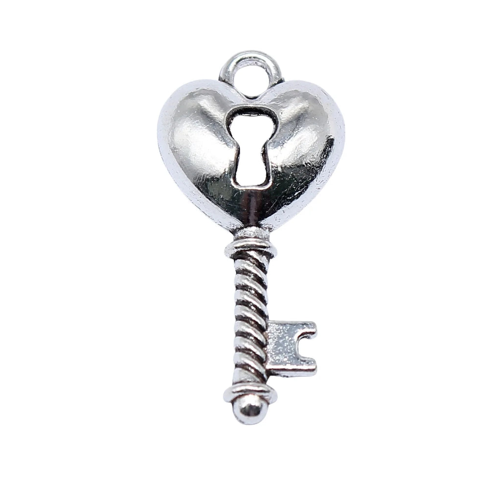 26x11mm 1g Antique Silver Zinc Alloy Heart Key Charm Pendant for DIY Bracelet Necklace Making