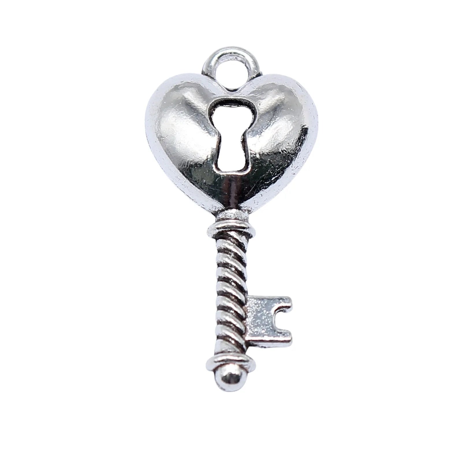 26x11mm 1g Antique Silver Zinc Alloy Heart Key Charm Pendant for DIY Bracelet Necklace Making