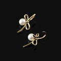 Elegant Gold Alloy Bowknot Pearl Spiral Stud & Clip On No Piercing Lightweight Luxury Drop Earrings