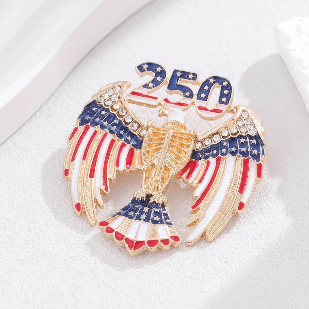 Elegant 250th Anniversary Eagle Enamel Rhinestone Brooch, Patriotic American Flag Lapel Pin Suit Accessory
