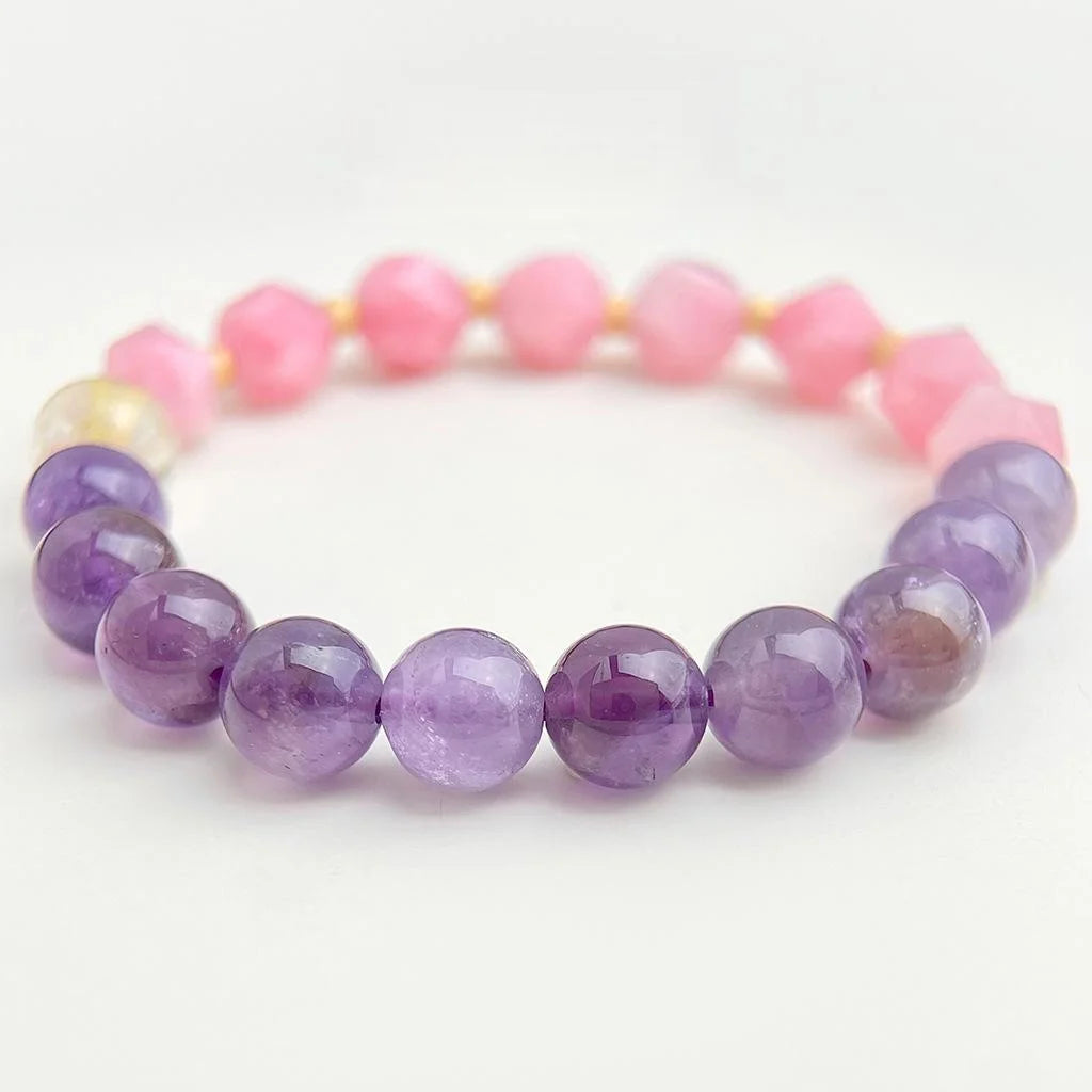New Chinese Style Natural Stone Lavender Amethyst Geometric Round Ring Bracelet For Women