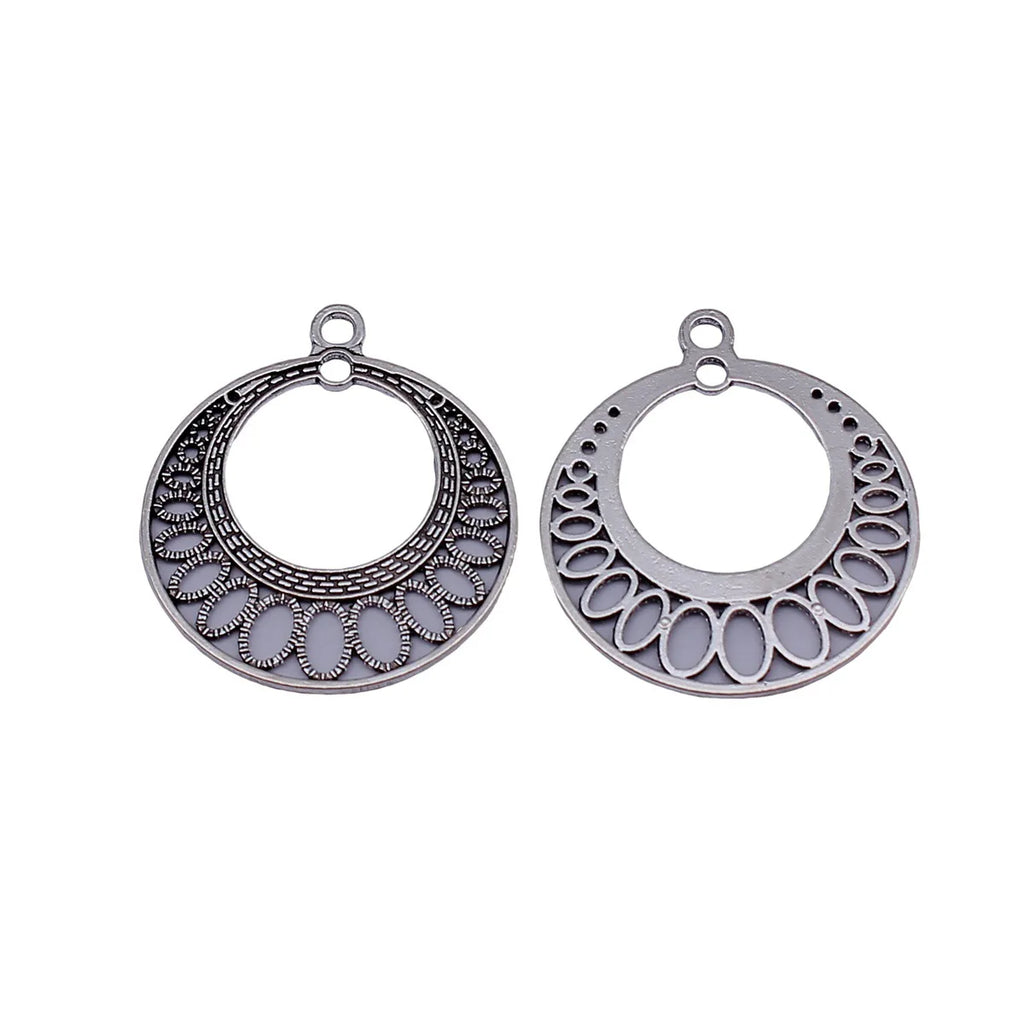 31x28mm 1.8g Antique Silver Zinc Alloy Half Moon Hollow Filigree Earring Connector Charm for DIY Earrings