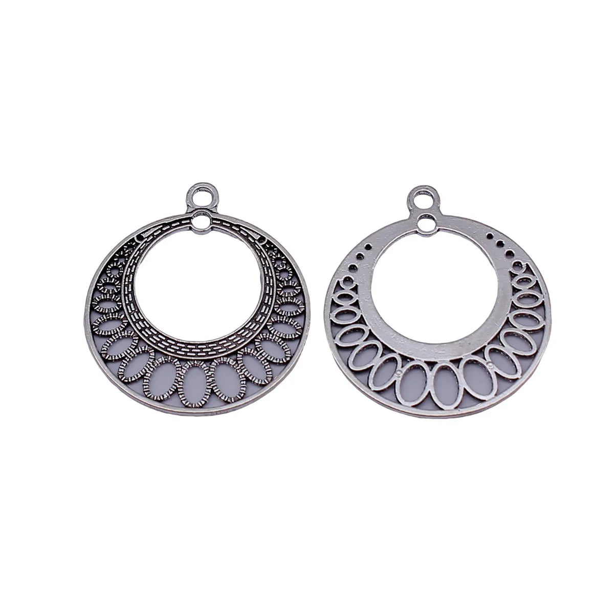 31x28mm 1.8g Antique Silver Zinc Alloy Half Moon Hollow Filigree Earring Connector Charm for DIY Earrings