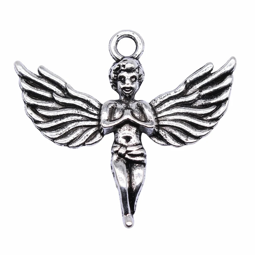 41x44mm 10.1g Antique Silver Zinc Alloy Winged Angel Wing Charm Pendant for DIY Necklace Jewelry Making