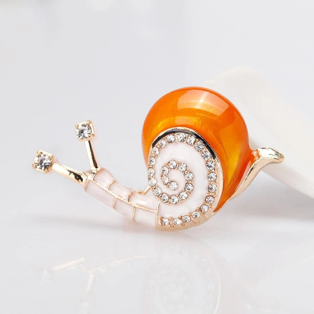Cute Orange Enamel Snail Brooch With Rhinestone Zircon Shell, Alloy Lapel Pin Corsage Gift For Women