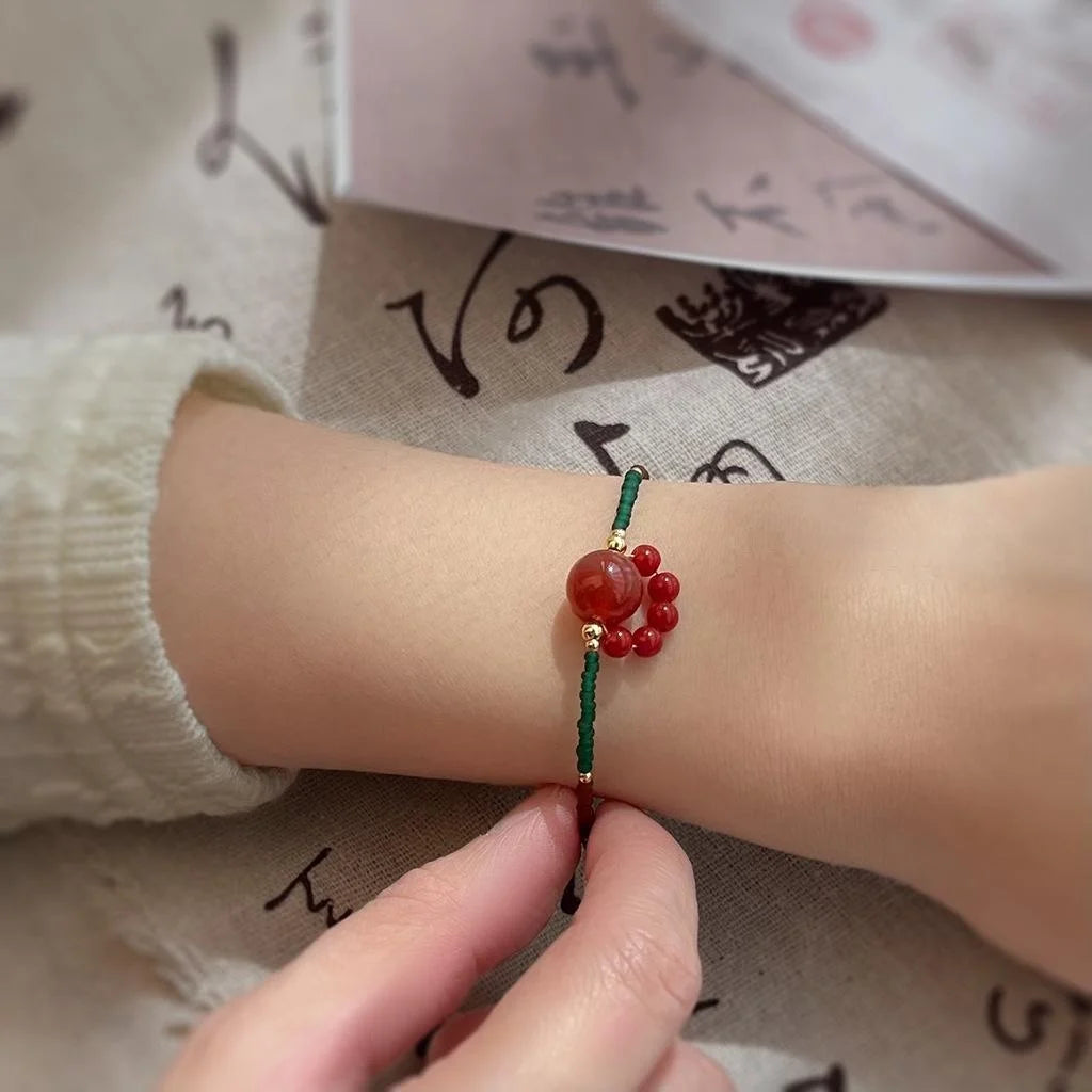Natural Stone Red Agate Cat Paw Bracelet New Chinese Geometric Round Bead Designer Bracelet for Women
