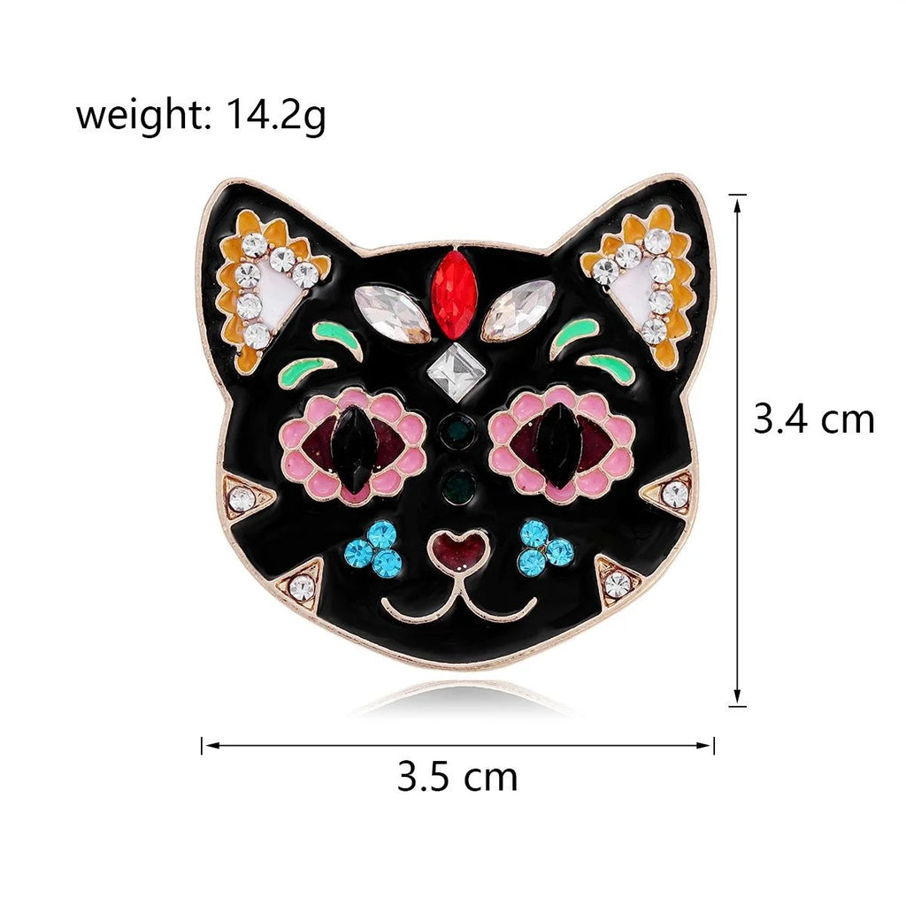 Cute Enamel Rhinestone Alloy Cat Brooch For Women, Korean Style Lapel Pin Corsage Suit Accessory Gift