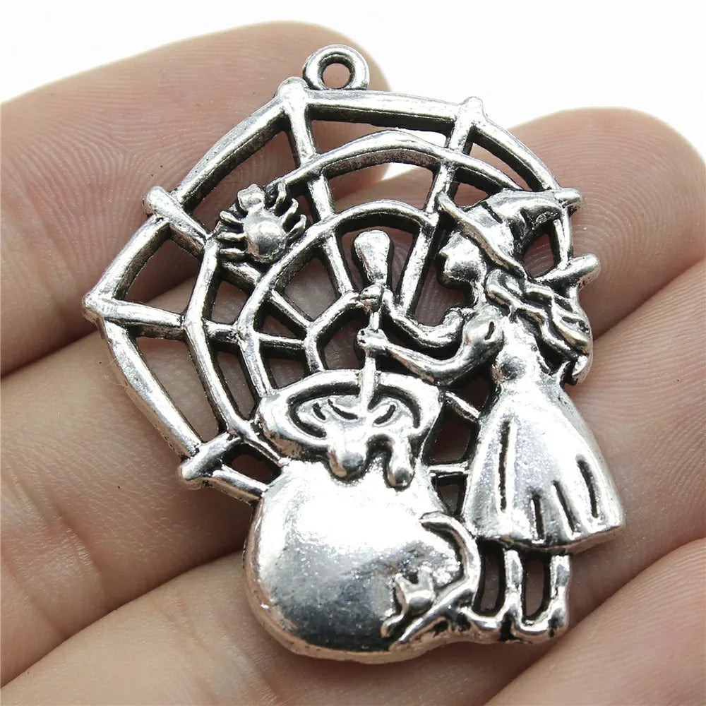 40x33mm 8.5g Zinc Alloy Poison Spider Web Witch Charm Pendant for DIY Halloween Jewelry Making