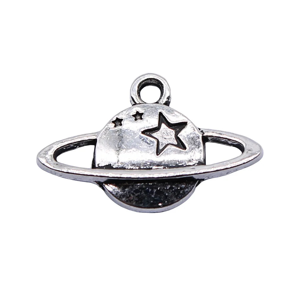 14x22mm 1.1g Vintage Zinc Alloy Solar System Saturn Charm Pendant for DIY Necklace Bracelet Making