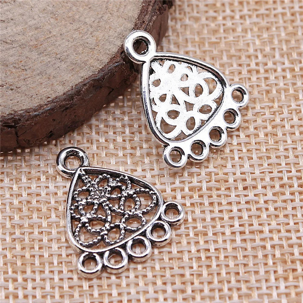 22x18mm 1.1g Vintage Zinc Alloy Triangle Multi Hole Earring Connector Charms for DIY Earrings Making
