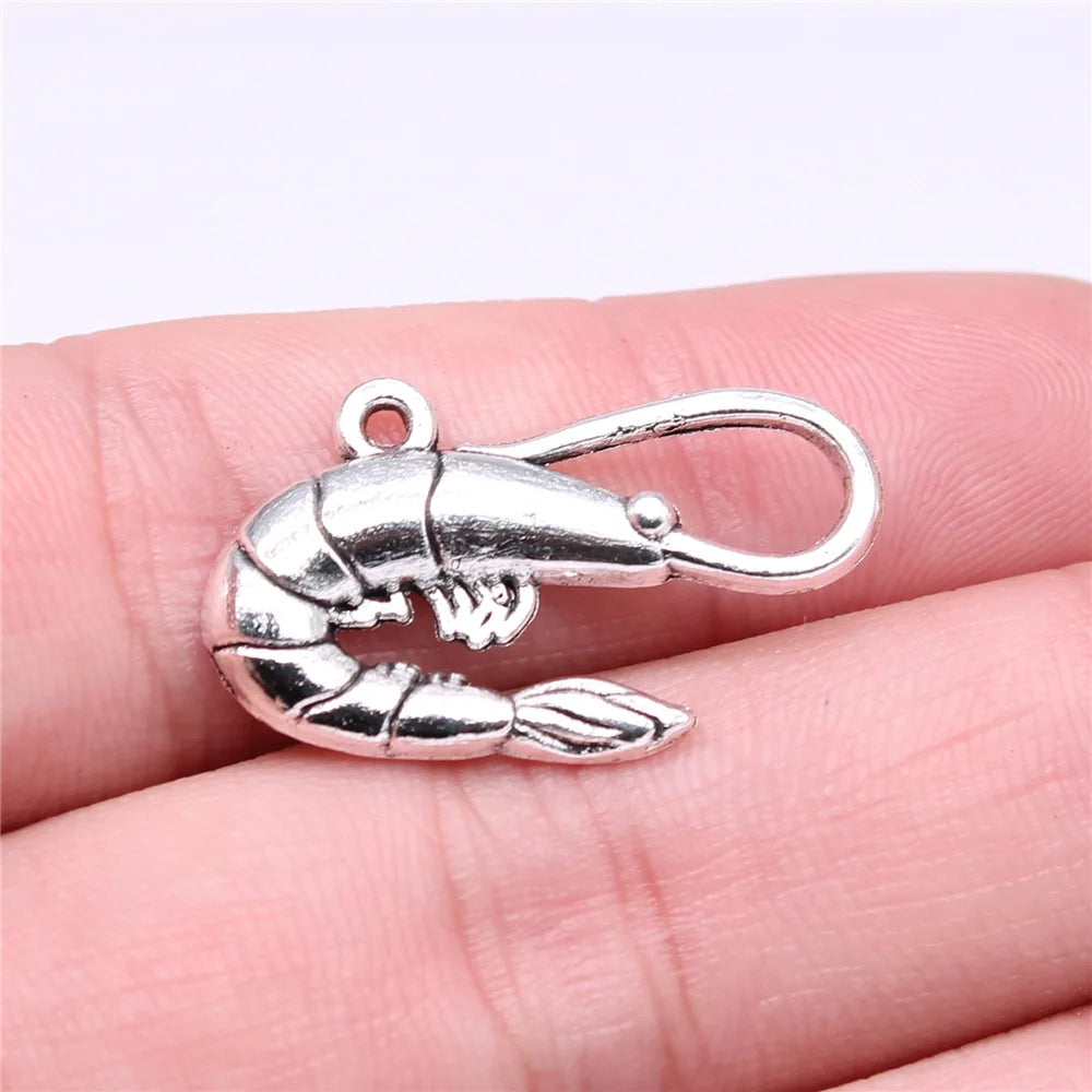 28x15mm 1.9g Antique Silver Zinc Alloy Shrimp Charm Pendant for DIY Bracelet Necklace Jewelry