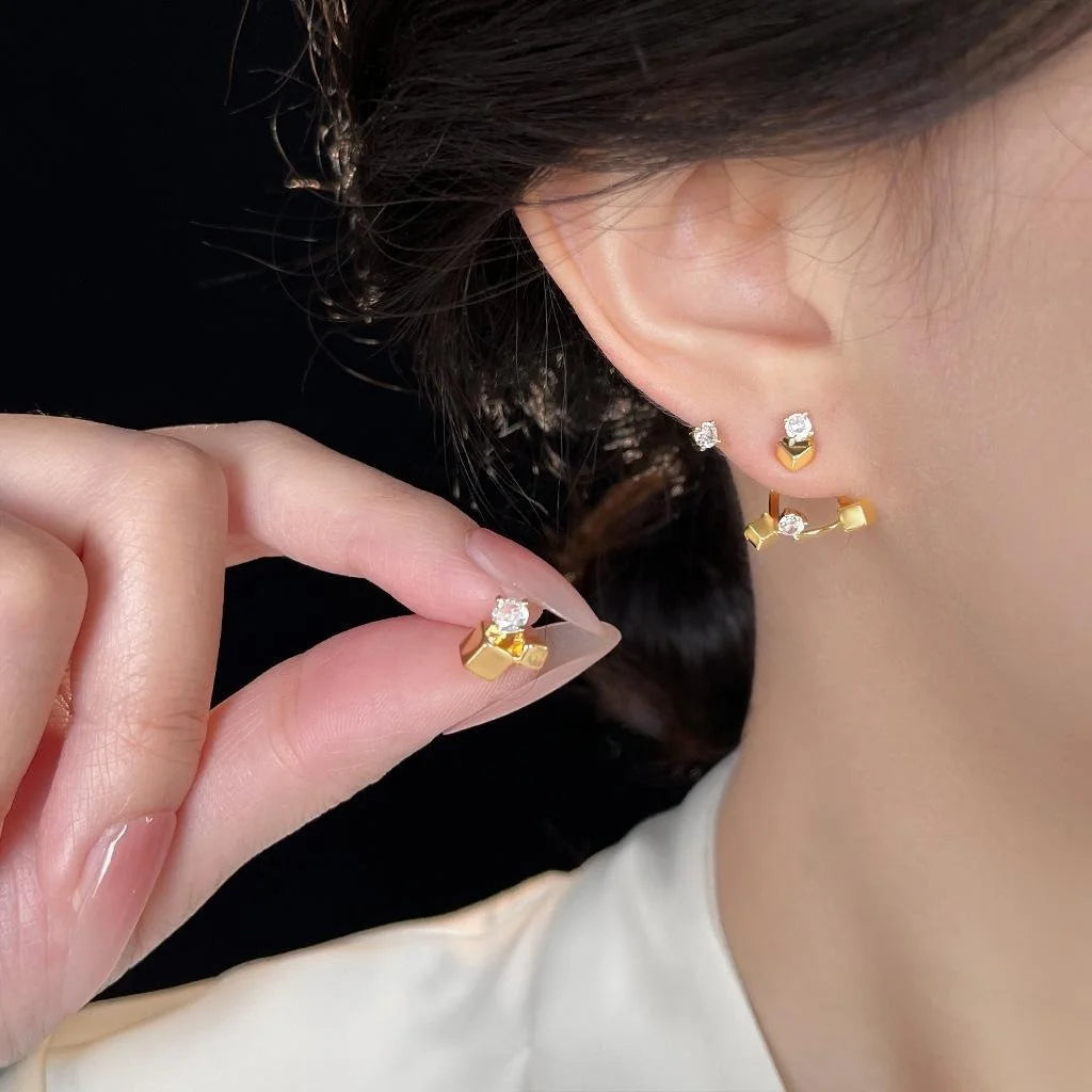 Original Design Micro Pave Zircon Silver Plated Copper Geometric Leaf Drop Earrings